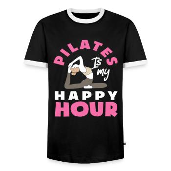 Pilates is my happy hour - Men's Ringer Shirt - black/white - Front - AI Model Female 172 light (172cm) & AI Model Male 178 light (178cm)