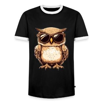 Coole Eule - Männer Kontrast-T-Shirt - Schwarz/Weiß - Vorne - AI Model Female 172 light (172cm) & AI Model Male 178 light (178cm)