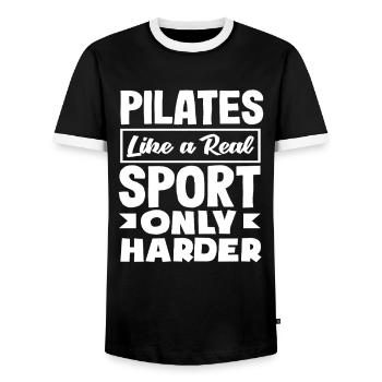 Le Pilates est un vrai sport, mais plus difficile - T-shirt contrasté Homme - noir/blanc - Devant - AI Model Female 172 light (172cm) & AI Model Male 178 light (178cm)