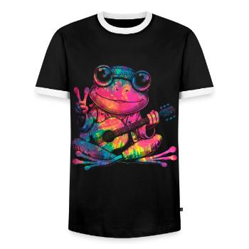 Signe de la paix Teinture Hippie Grenouille des années 60 - T-shirt contrasté Homme - noir/blanc - Devant - AI Model Female 172 light (172cm) & AI Model Male 178 light (178cm)