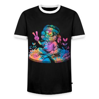 Signe de la paix Teinture Hippie Grenouille des années 60 - T-shirt contrasté Homme - noir/blanc - Devant - AI Model Female 172 light (172cm) & AI Model Male 178 light (178cm)