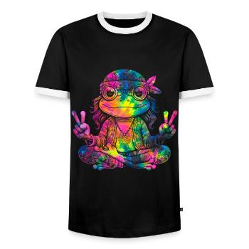 Peace Sign Dye Hippie Frog 60s - Men's Ringer Shirt - black/white - Front - AI Model Female 172 light (172cm) & AI Model Male 178 light (178cm)