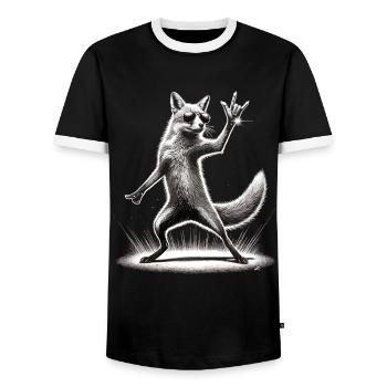 Rock Fox – Cool and Wild - Men's Ringer Shirt - black/white - Front - AI Model Female 172 light (172cm) & AI Model Male 178 light (178cm)