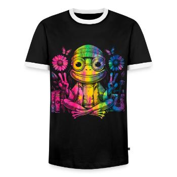 Signe de la paix Teinture Hippie Grenouille des années 60 - T-shirt contrasté Homme - noir/blanc - Devant - AI Model Female 172 light (172cm) & AI Model Male 178 light (178cm)