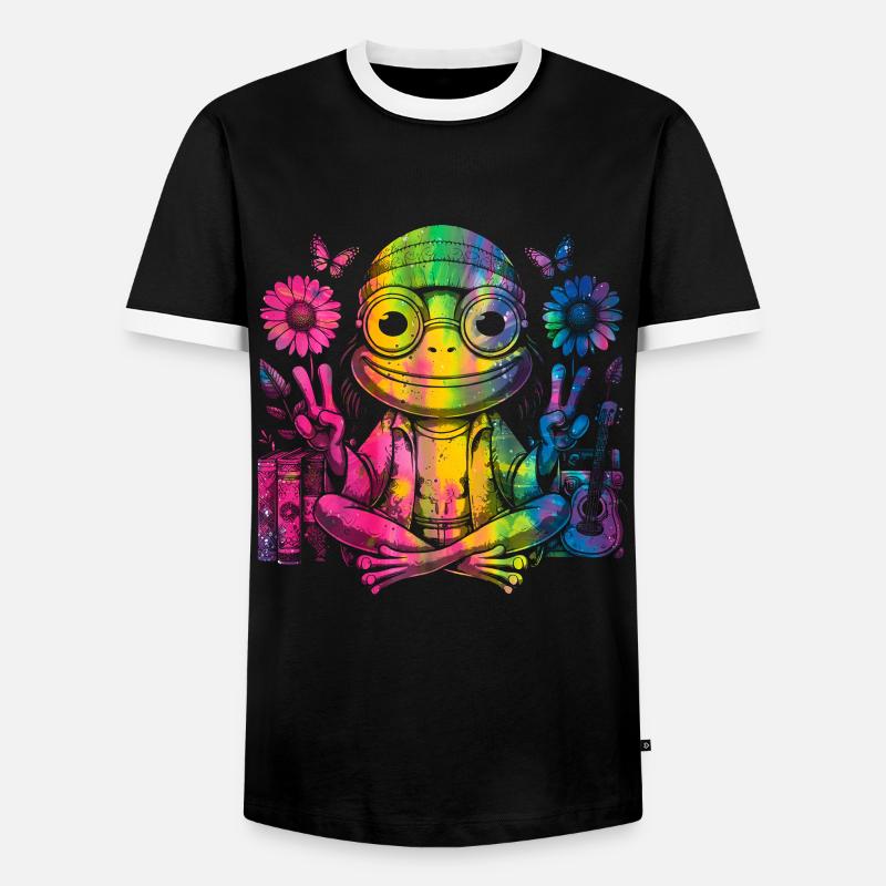 Friedenszeichen Dye Hippie Frog 60s - Männer Kontrast-T-Shirt - Schwarz/Weiß