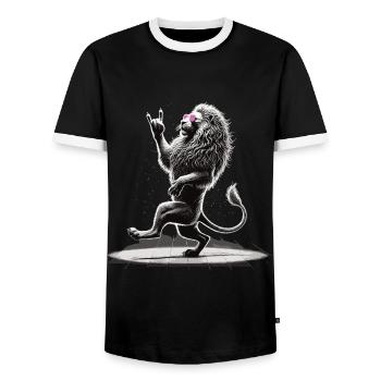 Lion à bascule – sauvage et libre - T-shirt contrasté Homme - noir/blanc - Devant - AI Model Female 172 light (172cm) & AI Model Male 178 light (178cm)