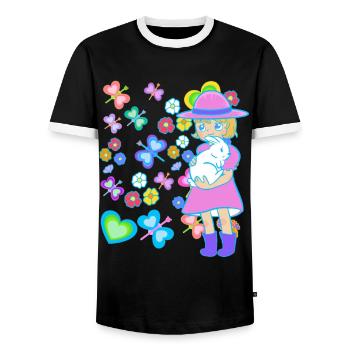 Easter Kids Child Bunny Rabbit Easter Bunny - Men's Ringer Shirt - black/white - Front - AI Model Female 172 light (172cm) & AI Model Male 178 light (178cm)
