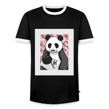 Asia China Panda Bear Bears Kids Child - Men's Ringer Shirt - black/white - Front - AI Model Female 172 light (172cm) & AI Model Male 178 light (178cm)