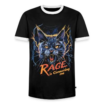 Cat Rage Consumes Me Humor Meme - Men's Ringer Shirt - black/white - Front - AI Model Female 172 light (172cm) & AI Model Male 178 light (178cm)