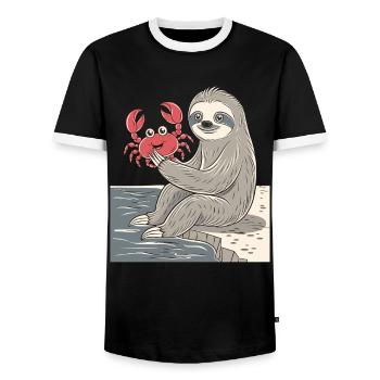 Signe du zodiaque Cancer paresseux avec crabe au bord de la mer - T-shirt contrasté Homme - noir/blanc - Devant - AI Model Female 172 light (172cm) & AI Model Male 178 light (178cm)