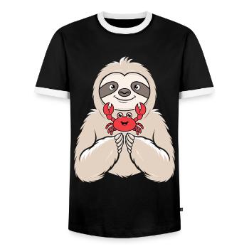 Signe du zodiaque Cancer Paresseux Câlins Crabe - T-shirt contrasté Homme - noir/blanc - Devant - AI Model Female 172 light (172cm) & AI Model Male 178 light (178cm)