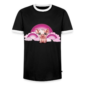 Porcelet arc-en-ciel Cochon Nuages célestes - T-shirt contrasté Homme - noir/blanc - Devant - AI Model Female 172 light (172cm) & AI Model Male 178 light (178cm)