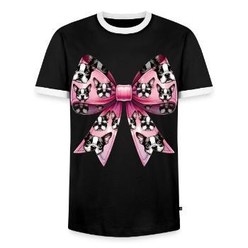Coquette Bow Boston Terrier Dog Mom - Men's Ringer Shirt - black/white - Front - AI Model Female 172 light (172cm) & AI Model Male 178 light (178cm)