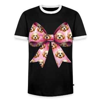Coquette Bow Golden Doodle Chien Goldendoodle - T-shirt contrasté Homme - noir/blanc - Devant - AI Model Female 172 light (172cm) & AI Model Male 178 light (178cm)