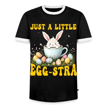 Just a little Egg-stra - Men's Ringer Shirt - black/white - Front - AI Model Female 172 light (172cm) & AI Model Male 178 light (178cm)