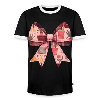 Coquette Bow Gardening Gardener Plants Pattern - Men's Ringer Shirt - black/white - Front - AI Model Female 172 light (172cm) & AI Model Male 178 light (178cm)