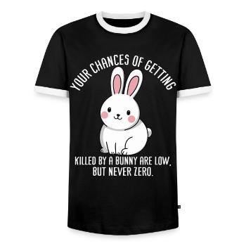 Your chances of getting killed by a bunny are - Men's Ringer Shirt - black/white - Front - AI Model Female 172 light (172cm) & AI Model Male 178 light (178cm)
