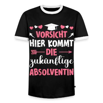 Mädchen VORSICHT HIER KOMMT DIE ZUKÜNFTIGE - Männer Kontrast-T-Shirt - Schwarz/Weiß - Vorne - AI Model Female 172 light (172cm) & AI Model Male 178 light (178cm)