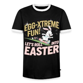 Funny Skater Bunny – Idée cadeau de Pâques - T-shirt contrasté Homme - noir/blanc - Devant - AI Model Female 172 light (172cm) & AI Model Male 178 light (178cm)