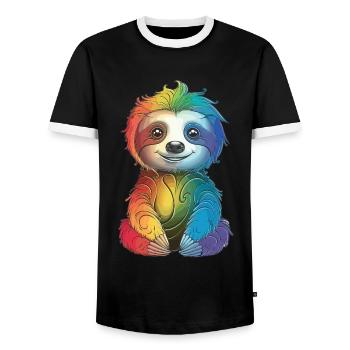 Colorful Rainbow Sloth - Gift Late Riser - Men's Ringer Shirt - black/white - Front - AI Model Female 172 light (172cm) & AI Model Male 178 light (178cm)