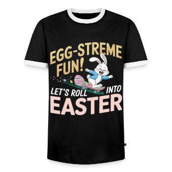 Lapin de planche à roulettes – Cool Easter Design - T-shirt contrasté Homme - noir/blanc - Devant - AI Model Female 172 light (172cm) & AI Model Male 178 light (178cm)