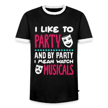 Musical Liebhaber Party Musicals Zitat - Männer Kontrast-T-Shirt - Schwarz/Weiß - Vorne - AI Model Female 172 light (172cm) & AI Model Male 178 light (178cm)