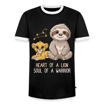 Leo Zodiac Sign Sloth Heart of a Leo Soul - Men's Ringer Shirt - black/white - Front - AI Model Female 172 light (172cm) & AI Model Male 178 light (178cm)