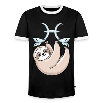 Pisces Zodiac Sign Sloth with Two Pisces - Men's Ringer Shirt - black/white - Front - AI Model Female 172 light (172cm) & AI Model Male 178 light (178cm)