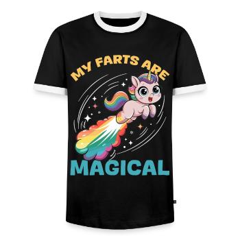 Mignons arcs-en-ciel de licorne qui pètent - T-shirt contrasté Homme - noir/blanc - Devant - AI Model Female 172 light (172cm) & AI Model Male 178 light (178cm)