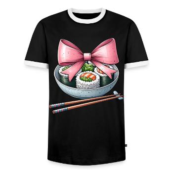Coquette Bow Sushi Japanese Food Pink Ribbon - Men's Ringer Shirt - black/white - Front - AI Model Female 172 light (172cm) & AI Model Male 178 light (178cm)