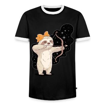 Sagittarius Zodiac Sloth with Bow and Arrow - Men's Ringer Shirt - black/white - Front - AI Model Female 172 light (172cm) & AI Model Male 178 light (178cm)