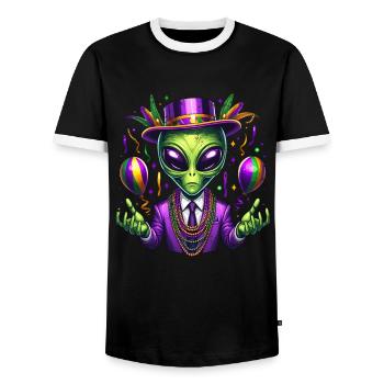 Mardi Gras Alien - Men's Ringer Shirt - black/white - Front - AI Model Female 172 light (172cm) & AI Model Male 178 light (178cm)
