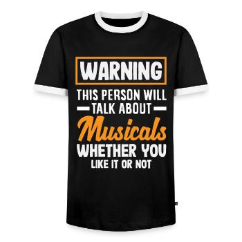 Attention Musical Lover Warning - Men's Ringer Shirt - black/white - Front - AI Model Female 172 light (172cm) & AI Model Male 178 light (178cm)