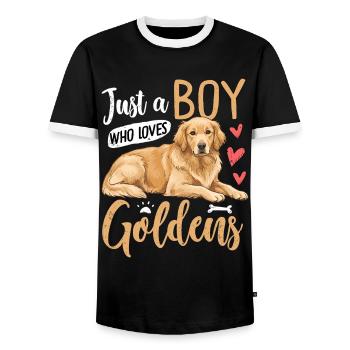 Just A Boy Who Loves Goldens - Men's Ringer Shirt - black/white - Front - AI Model Female 172 light (172cm) & AI Model Male 178 light (178cm)
