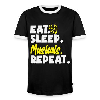 Musical Liebhaber: Eat Sleep Musicals Repeat - Männer Kontrast-T-Shirt - Schwarz/Weiß - Vorne - AI Model Female 172 light (172cm) & AI Model Male 178 light (178cm)