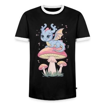 Dragon d’évasion fantaisiste sur champignon - T-shirt contrasté Homme - noir/blanc - Devant - AI Model Female 172 light (172cm) & AI Model Male 178 light (178cm)