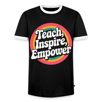 Teachers: Teaching, Inspire, Empower - Men's Ringer Shirt - black/white - Front - AI Model Female 172 light (172cm) & AI Model Male 178 light (178cm)
