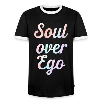 Inspiration: Soul Over Ego Quote - Men's Ringer Shirt - black/white - Front - AI Model Female 172 light (172cm) & AI Model Male 178 light (178cm)