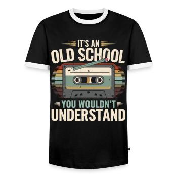 Retro Mixtape – Oldschool Vibes für Nostalgiker - Männer Kontrast-T-Shirt - Schwarz/Weiß - Vorne - AI Model Female 172 light (172cm) & AI Model Male 178 light (178cm)