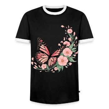 Butterfly with flowers - Men's Ringer Shirt - black/white - Front - AI Model Female 172 light (172cm) & AI Model Male 178 light (178cm)