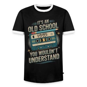 Oldschool 1995 – Chemise cassette rétro - T-shirt contrasté Homme - noir/blanc - Devant - AI Model Female 172 light (172cm) & AI Model Male 178 light (178cm)