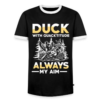 Duck hunters shoot heavier loads flag - Men's Ringer Shirt - black/white - Front - AI Model Female 172 light (172cm) & AI Model Male 178 light (178cm)