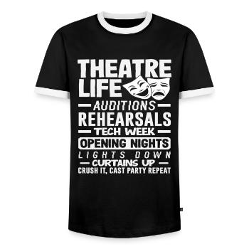 Musical Lover Theater Life Curtain Up - Men's Ringer Shirt - black/white - Front - AI Model Female 172 light (172cm) & AI Model Male 178 light (178cm)