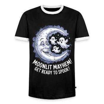 Moonlight Chaos Ghosts Ready for Haunting - Men's Ringer Shirt - black/white - Front - AI Model Female 172 light (172cm) & AI Model Male 178 light (178cm)