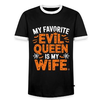 My favorite evil queen is my wife - Men's Ringer Shirt - black/white - Front - AI Model Female 172 light (172cm) & AI Model Male 178 light (178cm)