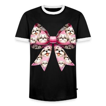 Coquette Bow Shih Tzu Dog Mom Pattern Pink - Men's Ringer Shirt - black/white - Front - AI Model Female 172 light (172cm) & AI Model Male 178 light (178cm)