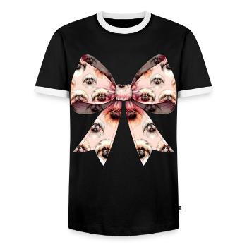 Coquette noeud pékinois chien maman motif - T-shirt contrasté Homme - noir/blanc - Devant - AI Model Female 172 light (172cm) & AI Model Male 178 light (178cm)