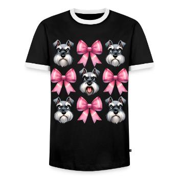 Coquette Bow Schnauzer Dog Mom Pink - Men's Ringer Shirt - black/white - Front - AI Model Female 172 light (172cm) & AI Model Male 178 light (178cm)