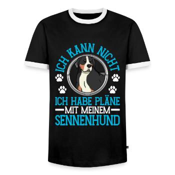 Mountain Dog Plans with Swiss Mountain Dog - Men's Ringer Shirt - black/white - Front - AI Model Female 172 light (172cm) & AI Model Male 178 light (178cm)