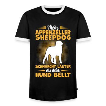 Mountain dog snores according to Appenzeller Mountain Dog - Men's Ringer Shirt - black/white - Front - AI Model Female 172 light (172cm) & AI Model Male 178 light (178cm)